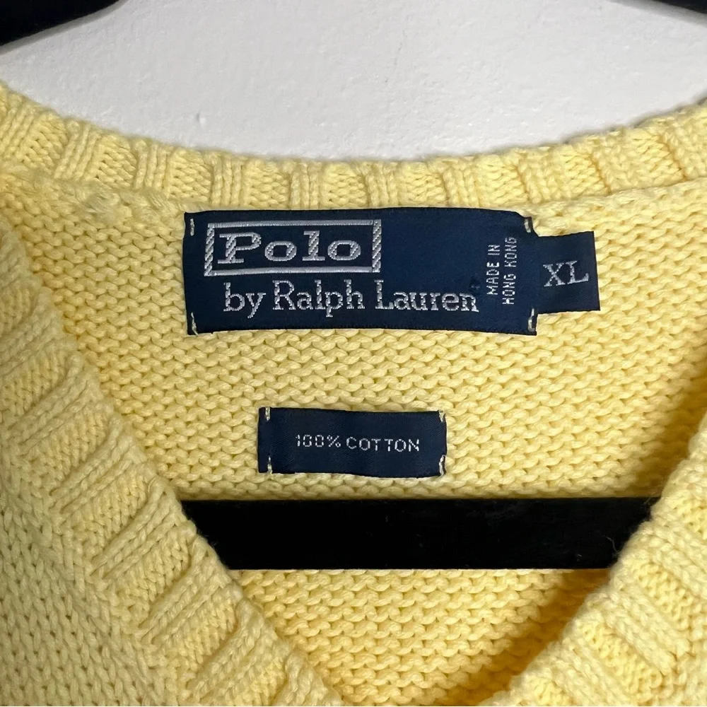Polo Ralph Lauren Sweater Vest XL Yellow Knit 100% Cotton V-Neck Pullover preppy - Picture 3 of 4